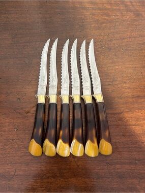 Vintage Glo Hill Set of 6 Bakelite Steak Knife Set Faux Antler